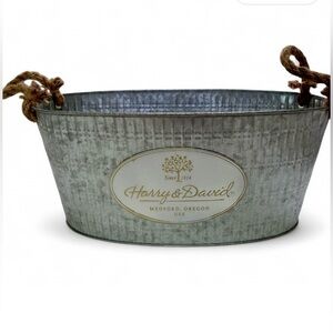 Harry & David Galvanized Oval Tub with Rope Handles in Gray